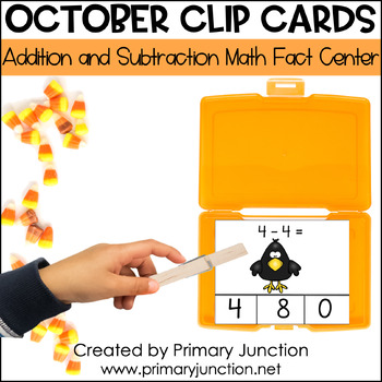 Preview of Math Facts Clip Cards Addition and Subtraction Within 10 October Math Centers