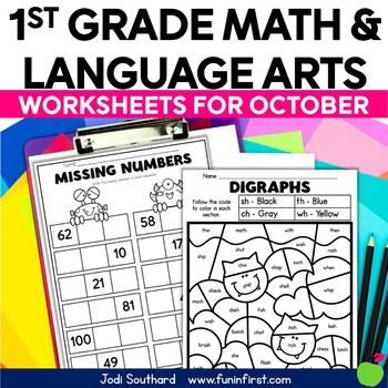 Preview of October Math & Language Arts Worksheets for 1st Grade - Halloween