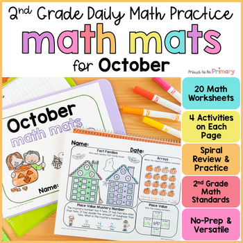 Preview of October Math Spiral Review Worksheets 2nd Grade - Fall & Halloween Morning Work