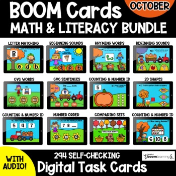 Preview of October Math and Literacy BOOM Cards Fall BUNDLE | Digital Task Cards