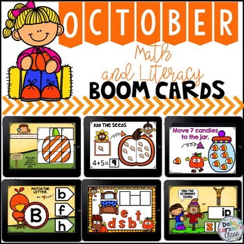 Preview of October Math and Literacy Boom Cards Bundle
