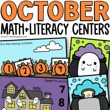Preview of October Halloween Math and Literacy Centers | Kindergarten Phonics Math Centers