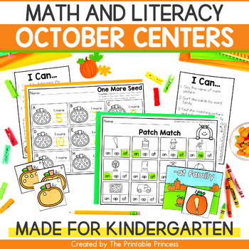 Preview of October Math and Literacy Centers for Kindergarten