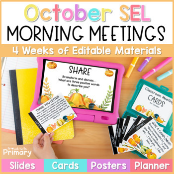 Preview of October Morning Meeting Slides SEL Activities, Questions, Greetings - Halloween