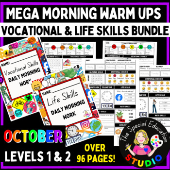 Preview of October Morning Work Bundle Special Education Life Skills & Vocational Warm Up