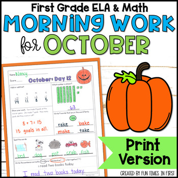 Preview of October Morning Work for First Grade - No Prep Math and ELA Printables 