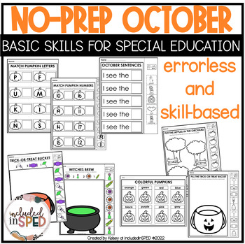 Preview of October NO PREP Basic Skills for Special Education-Errorless and Skill-Based