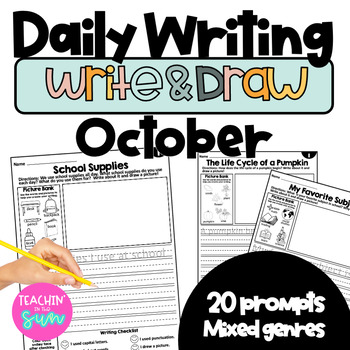 Preview of October NO PREP Daily Writes Daily Writing Prompts Write & Draw Sentence Starter