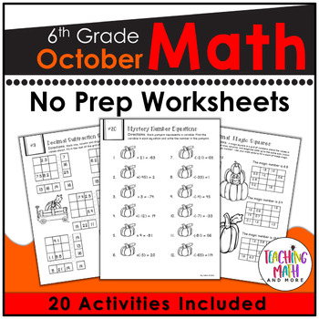 Preview of October Math Activities 6th Grade | Fall Math Activities grade 6