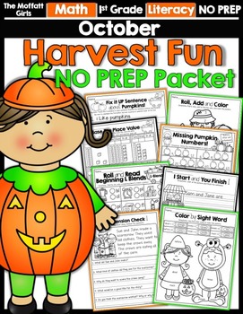 Preview of October NO PREP Math and Literacy Packet (1st Grade) Fall | Pumpkin | Halloween