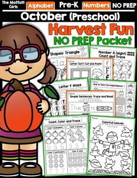 Preview of October NO PREP Packet (Preschool) | Fall