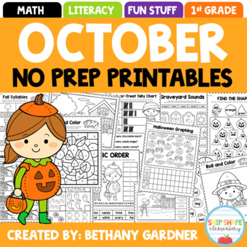 Preview of October NO PREP Printables Packet - Halloween/Autumn - First Grade