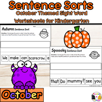 Preview of October NO PREP Sight Word Sentence Sorts