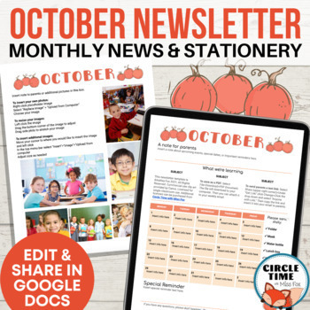 Preview of October Newsletter Template EDITABLE Google Docs Calendar Stationery Preschool-5