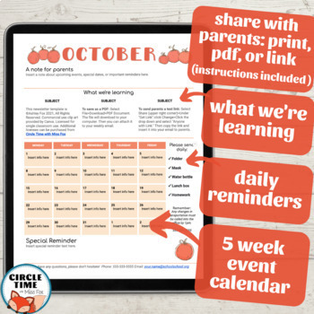 October Newsletter Template EDITABLE Google Docs Calendar Stationery ...