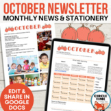 October Newsletter Template EDITABLE Google Docs Calendar 