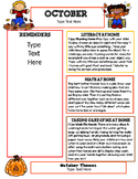 October Newsletter Template with Home Connections for Preschool