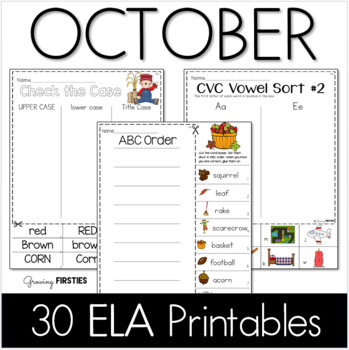 Preview of October No Prep Fall ELA Morning Work Printables for First Grade