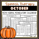 October Speech Therapy Non-Verbal Homework Calendar