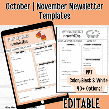 Preview of October | November Halloween Thanksgiving | Weekly Newsletter Templates Editable