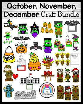 Preview of October, November, December Crafts: Halloween, Thanksgiving, Christmas 