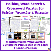 October, November & December Holidays - Word Search & Cros