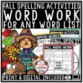 October November Fall Spelling Activities for Any List Wor
