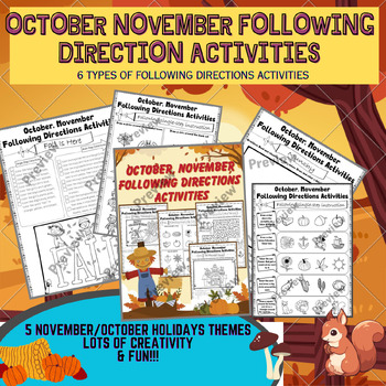 Preview of October, November Following Directions Activities (Listen and Draw, Color)