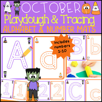 Preview of October Playdough & Tracing Mats - Alphabet - Numbers 1-10 - Great for Centers!