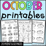 October No-Prep Worksheets for Literacy and Math