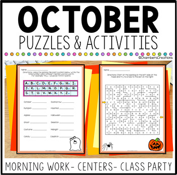 Preview of October Puzzles and Activy Pack Halloween Challenges