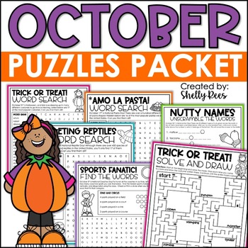 Preview of October Puzzles and Mazes Packet | Halloween Word Search