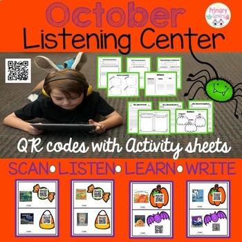 Preview of October QR Code  Listening Center with Comprehension Sheets