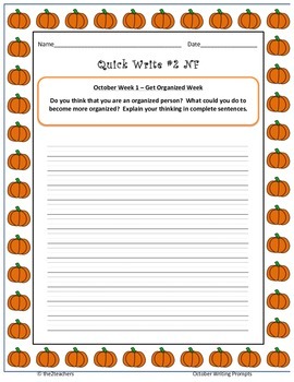 Prompts for October Writing by the2teachers | TPT