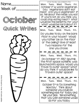 October Quick Writes Writing Prompts for Upper Elementary | TpT