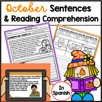 Preview of October Reading Comprehension in Spanish with Digital Resource