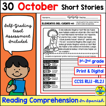 Preview of October Reading Comprehension Passages In Spanish Comprensión Lectura