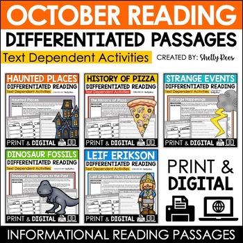 Preview of October Reading Comprehension Passages and Questions