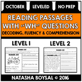 October Reading Comprehension Passages with "WH" Questions