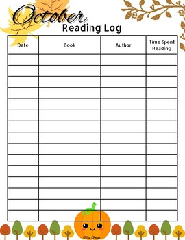 October Reading Log - Homework by MrsGalley | Teachers Pay Teachers