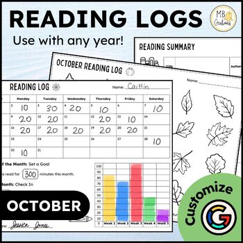 Preview of October Reading Logs - Editable Reading Log with Parent Signature and Summary