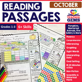Preview of October Reading Passages - Pumpkins, Nocturnal Animals, Fire Safety, Columbus