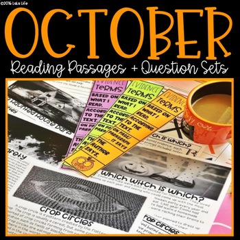 Preview of October Reading Passages + Question Sets for Citing Text Evidence