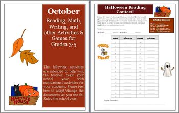 Preview of October Reading, Writing, Math, and other Activities and Games