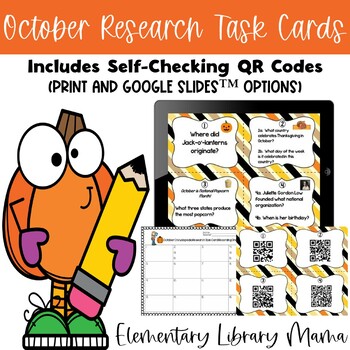 Preview of October Research Task Cards with Self-Checking QR Codes