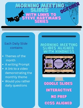 Preview of October SEL Morning Meeting Slides featuring Steve Hartman's Kindess 101 Videos