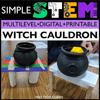 Preview of October STEM Activities Witch Cauldron Challenge Halloween Building Low Prep