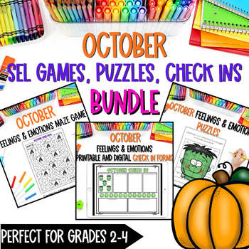 Preview of October School Counseling Activities Bundle of Games Mazes Puzzles