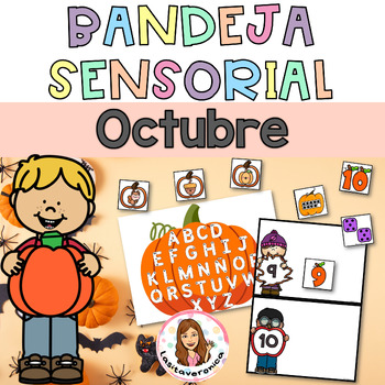 Preview of October Sensory Bin Activities/Bandeja sensorial octubre.Otoño/Halloween Spanish
