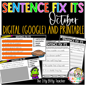 Preview of October Sentence Fix Its Digital (Google Classroom) and Printable